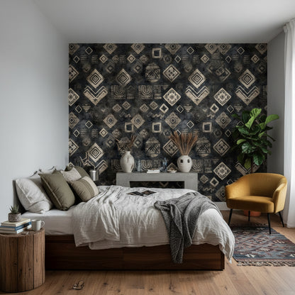 Black and Beige Tribal Geometric Wallpaper