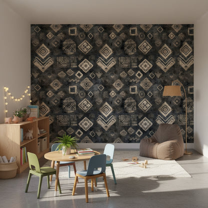 Black and Beige Tribal Geometric Wallpaper