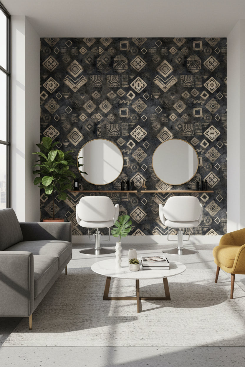 Black and Beige Tribal Geometric Wallpaper