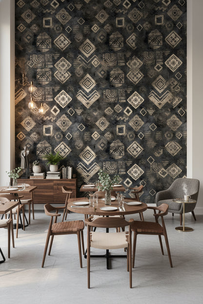Black and Beige Tribal Geometric Wallpaper