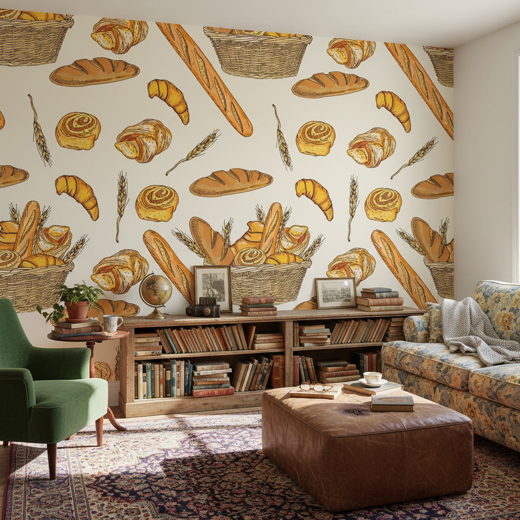 Bakery Wallpaper Wheat Mural Rustic Wall Decor