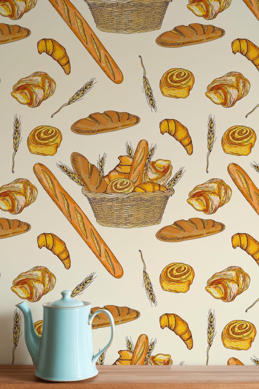 Bakery Wallpaper Wheat Mural Rustic Wall Decor