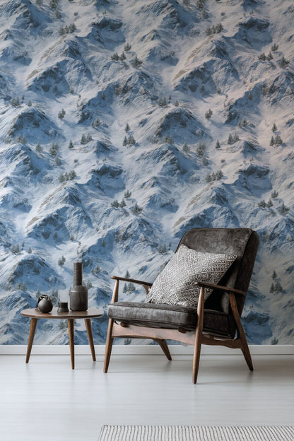 Azure Blue Snowy Mountain Landscape Wall Mural