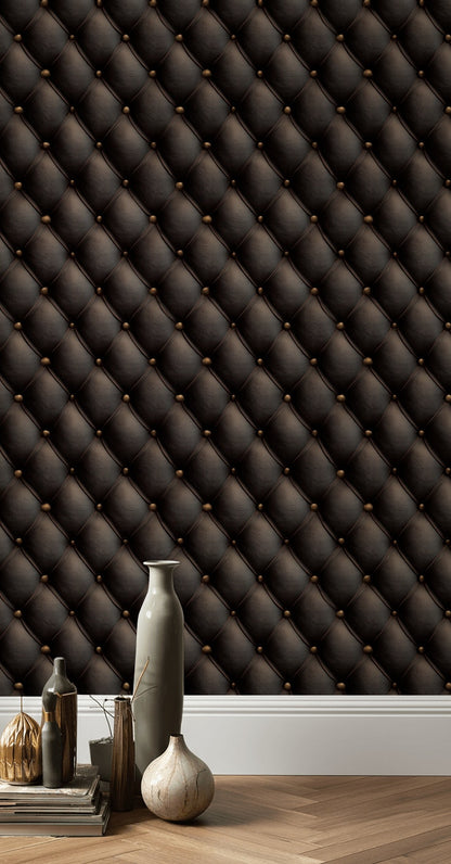 Rich Espresso Buttoned Leather Effect Wallpaper