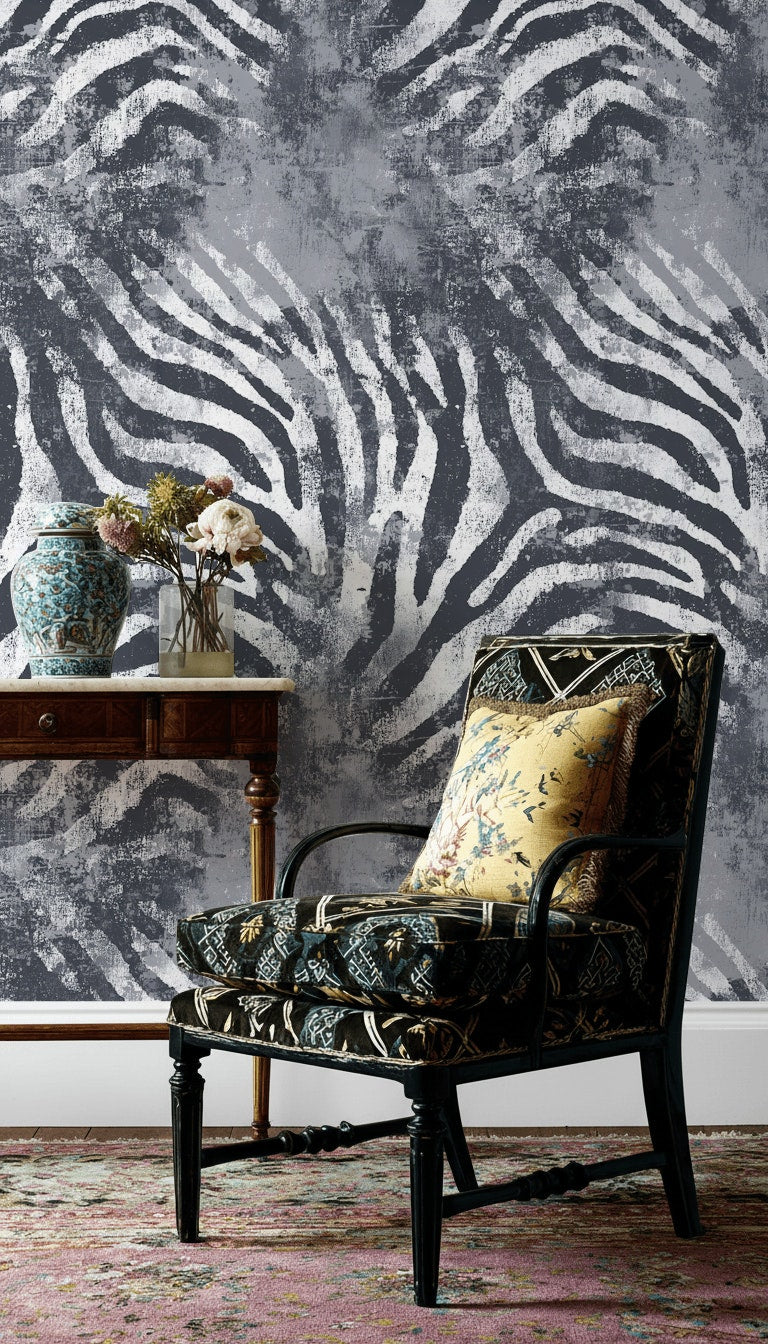 Moody Gray Abstract Zebra Stripe Wallpaper