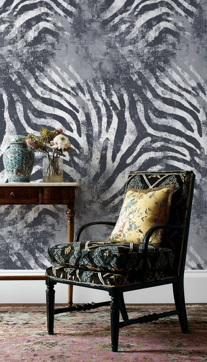 Moody Gray Abstract Zebra Stripe Wallpaper