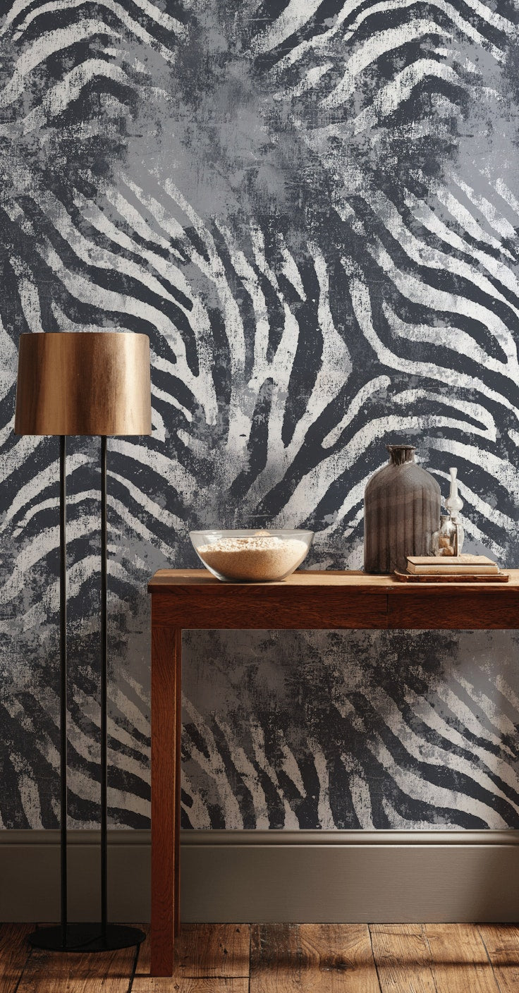 Moody Gray Abstract Zebra Stripe Wallpaper