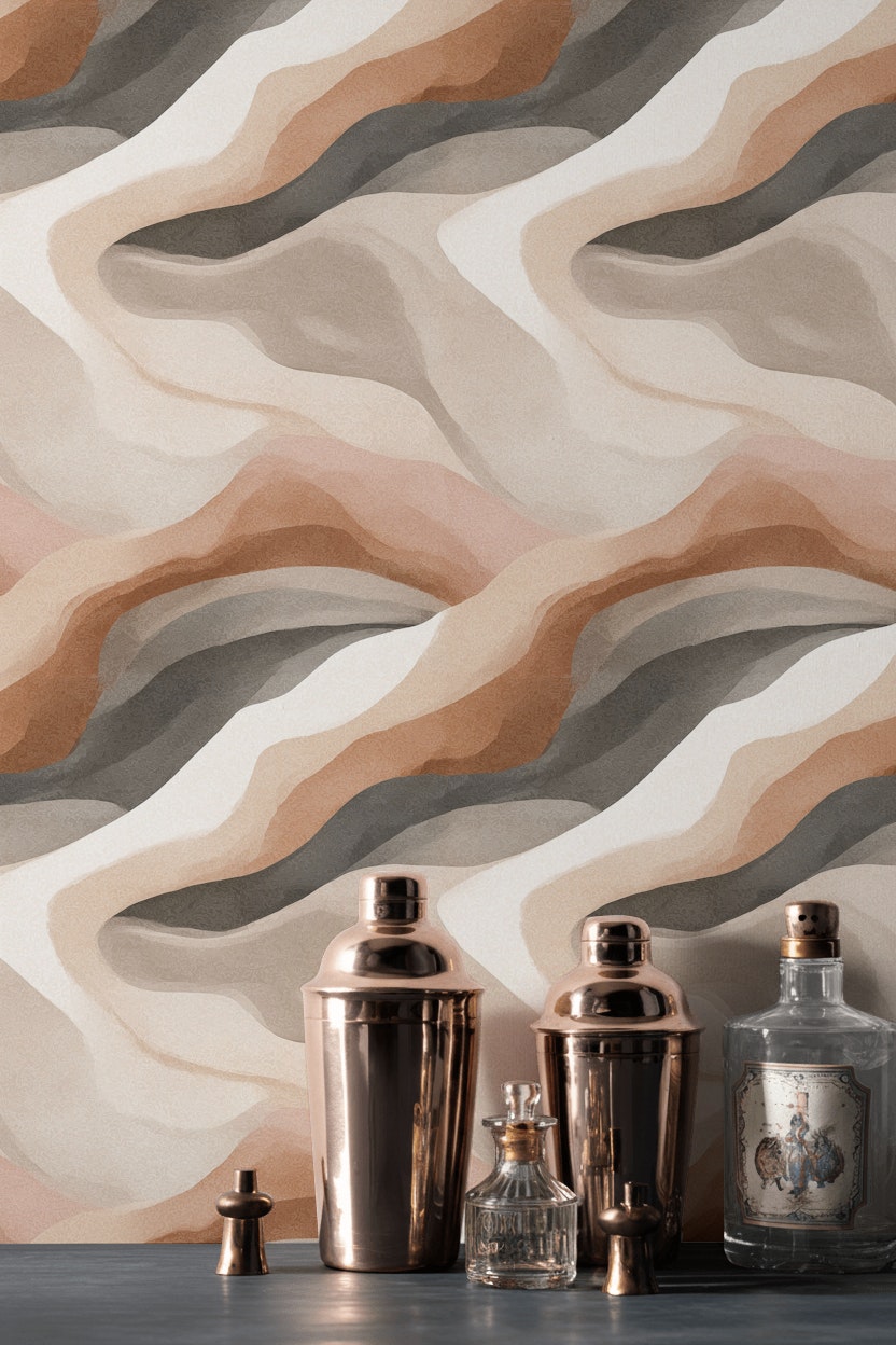 Earthy Beige and Tan Abstract Waves Wallpaper