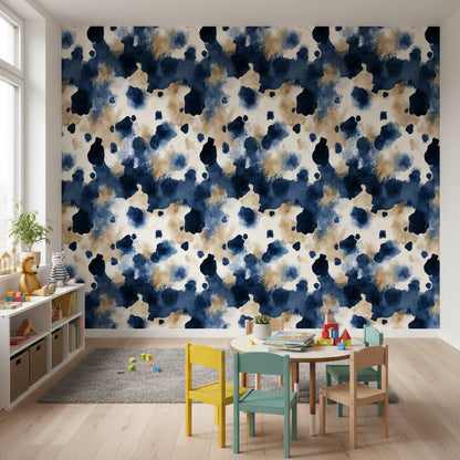 Navy and Gold Look Abstract Ink Splatter Wallpaper
