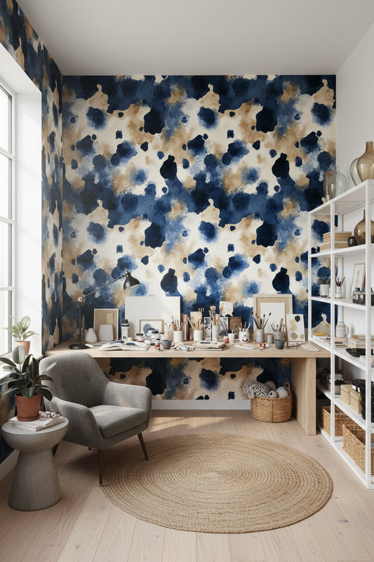 Abstract Wallpaper Watercolor Blue Decorative Mural
