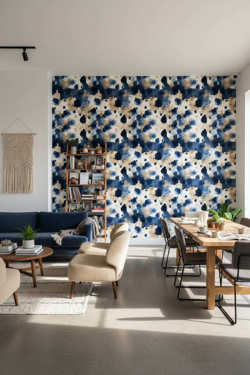 Abstract Wallpaper Watercolor Blue Decorative Mural