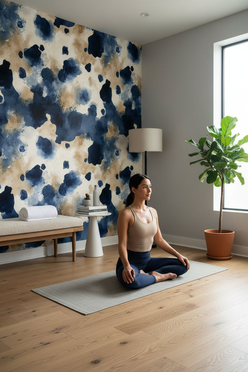 Abstract Wallpaper Watercolor Blue Decorative Mural