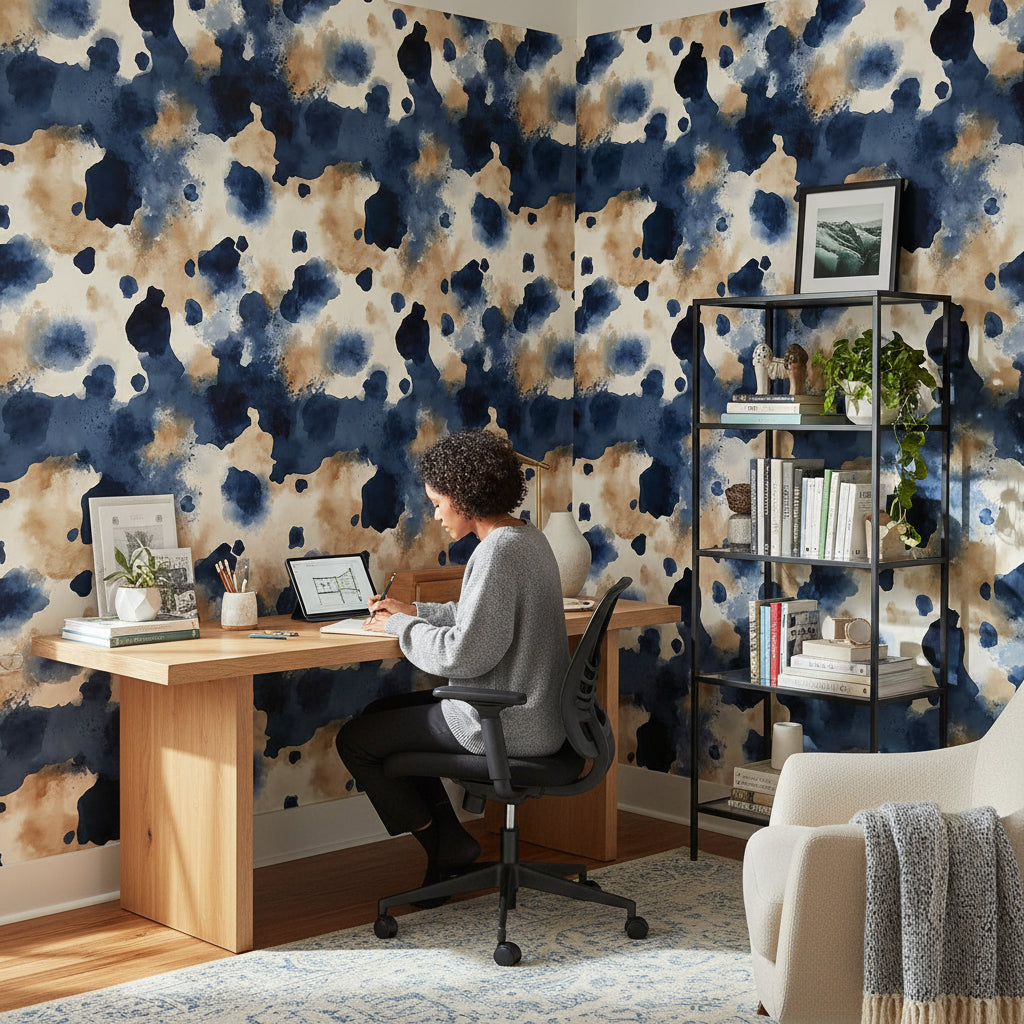 Abstract Wallpaper Watercolor Blue Decorative Mural