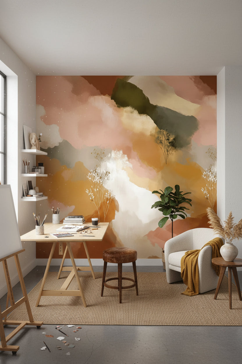 Abstract Landscape Wallpaper Bohemian Organic Wall Decor