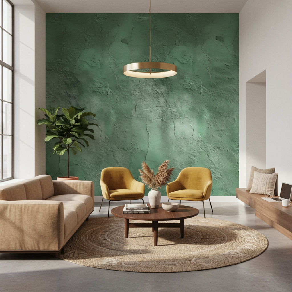 Textured Green Concrete Effect Wallpaper