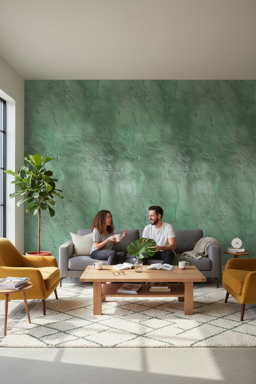 Textured Green Concrete Effect Wallpaper
