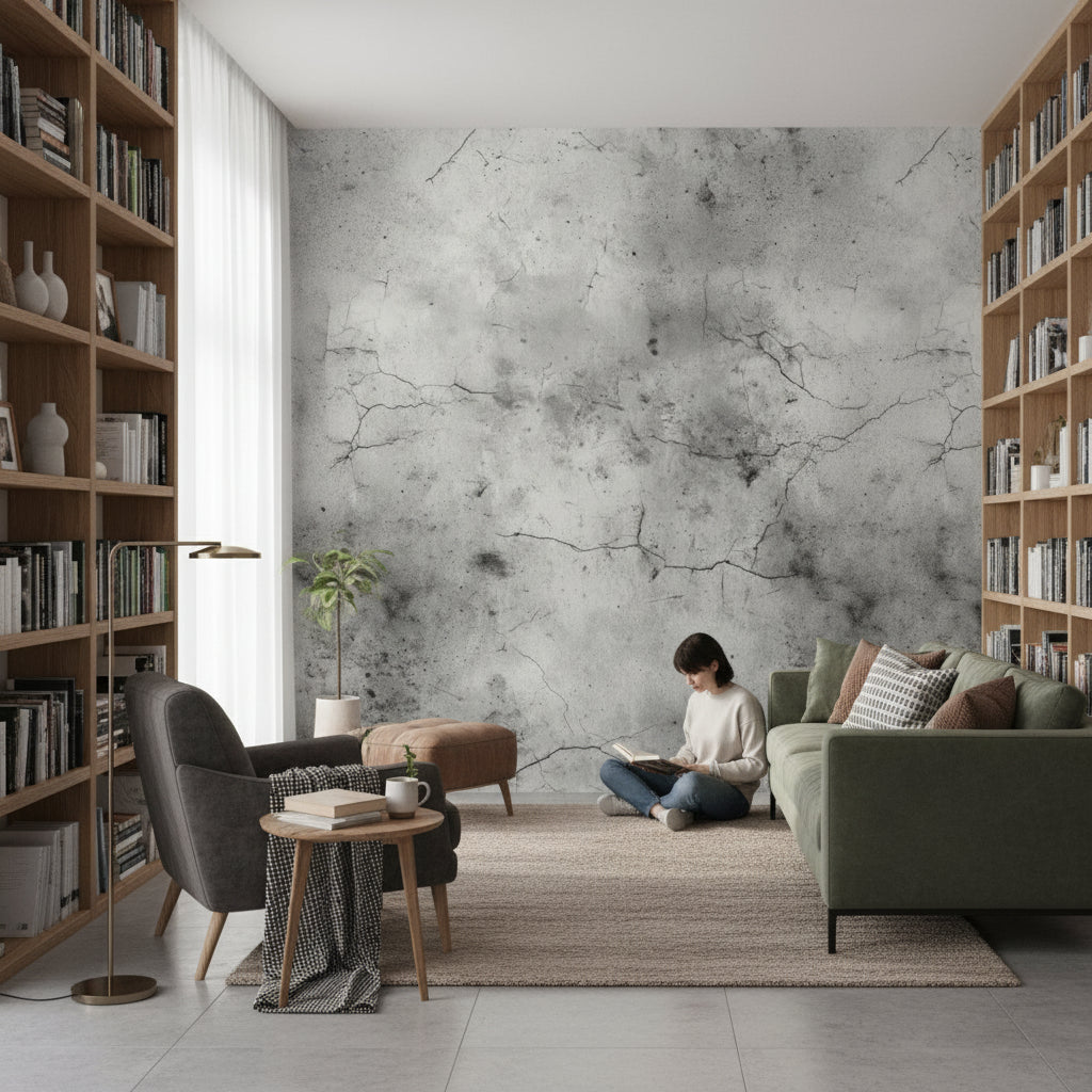 Textured Gray Concrete Effect Wallpaper