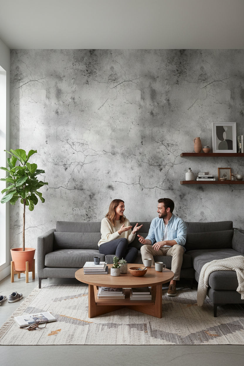 Textured Gray Concrete Effect Wallpaper
