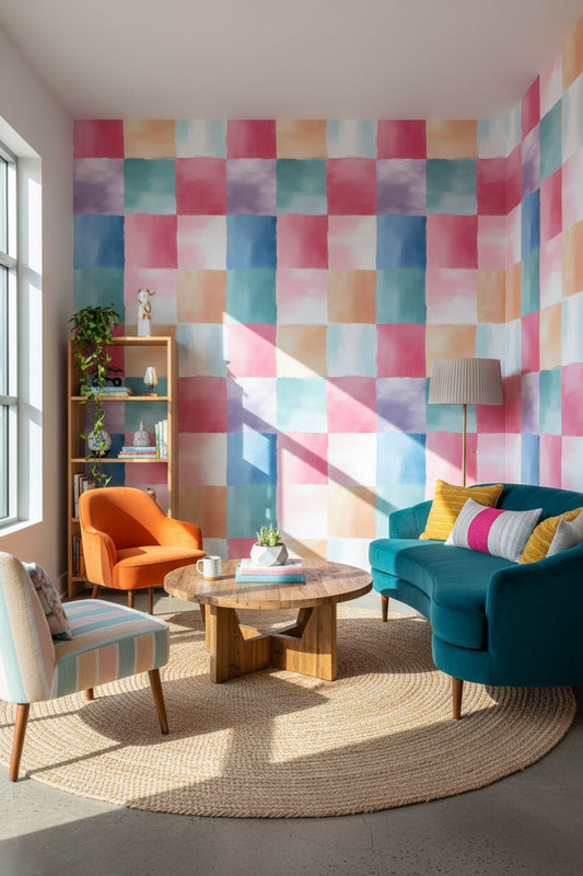 Patchwork Wallpaper Artistic Pastel Wall Decor