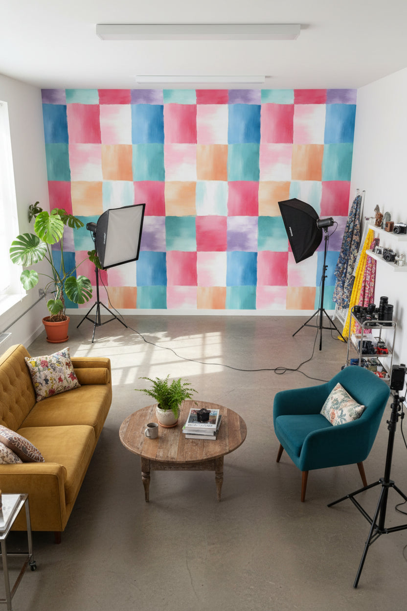 Patchwork Wallpaper Artistic Pastel Wall Decor