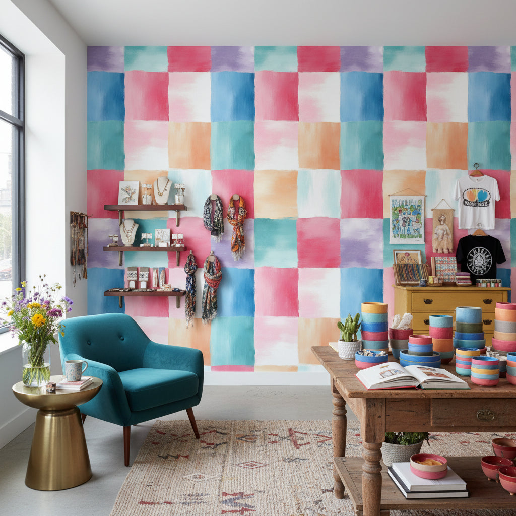 Patchwork Wallpaper Artistic Pastel Wall Decor
