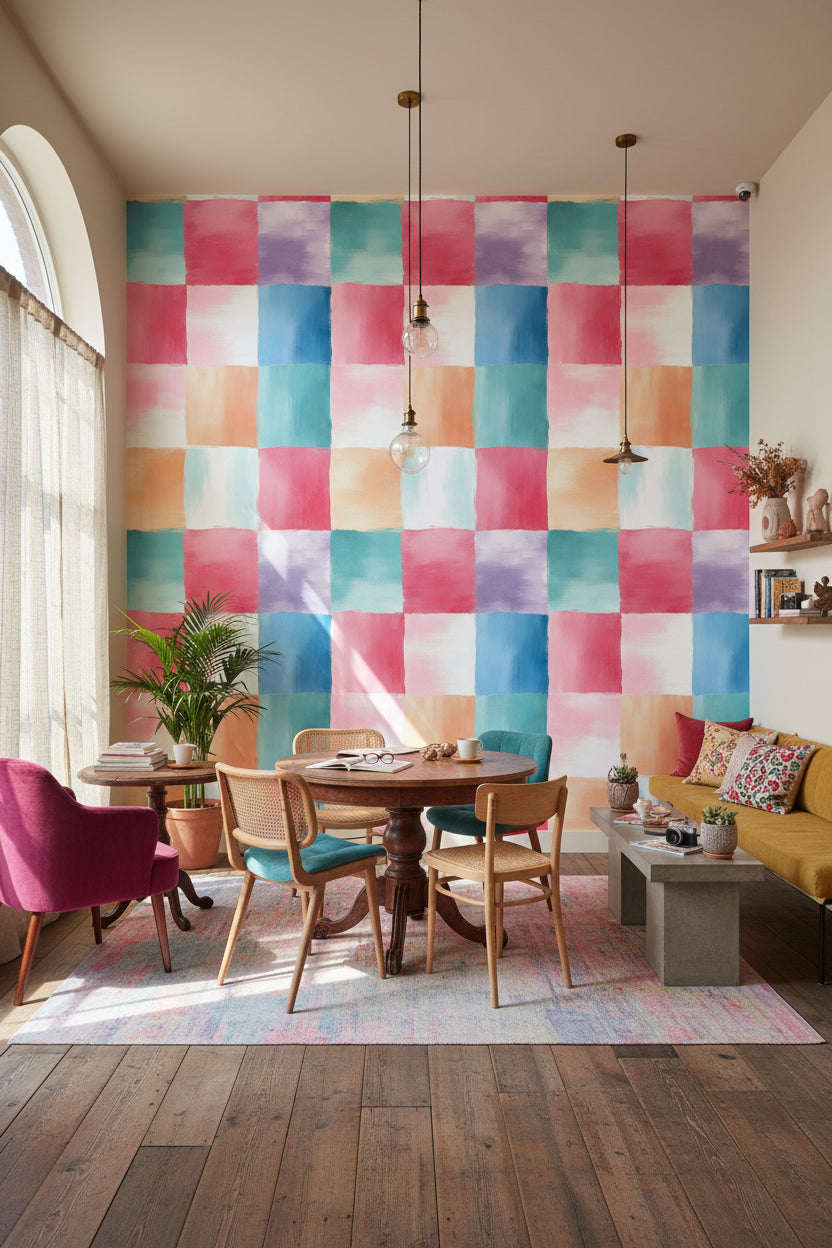Patchwork Wallpaper Artistic Pastel Wall Decor