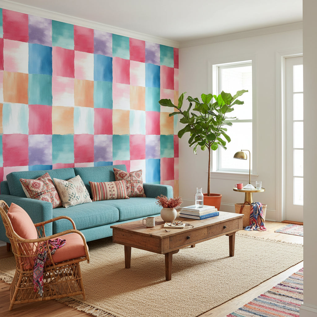 Patchwork Wallpaper Artistic Pastel Wall Decor