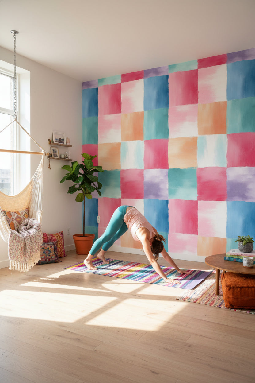 Patchwork Wallpaper Artistic Pastel Wall Decor