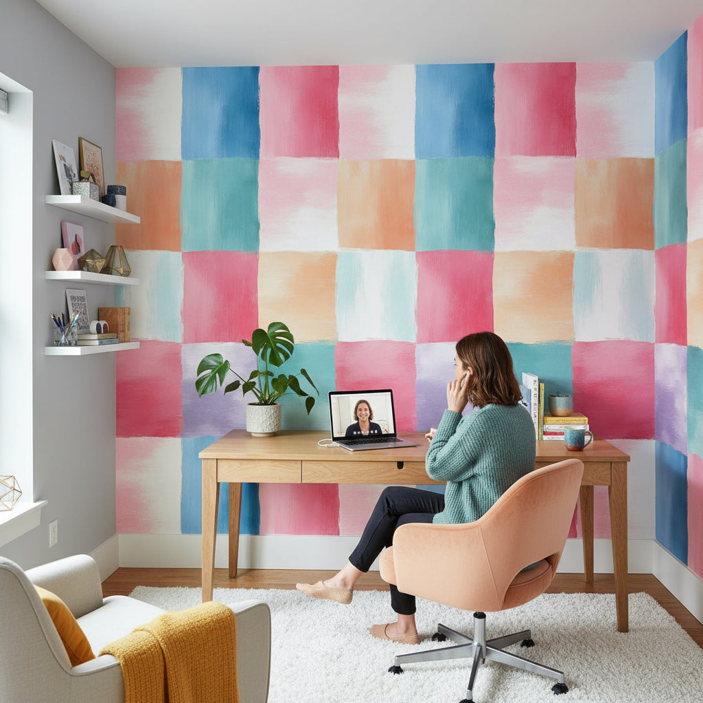 Patchwork Wallpaper Artistic Pastel Wall Decor