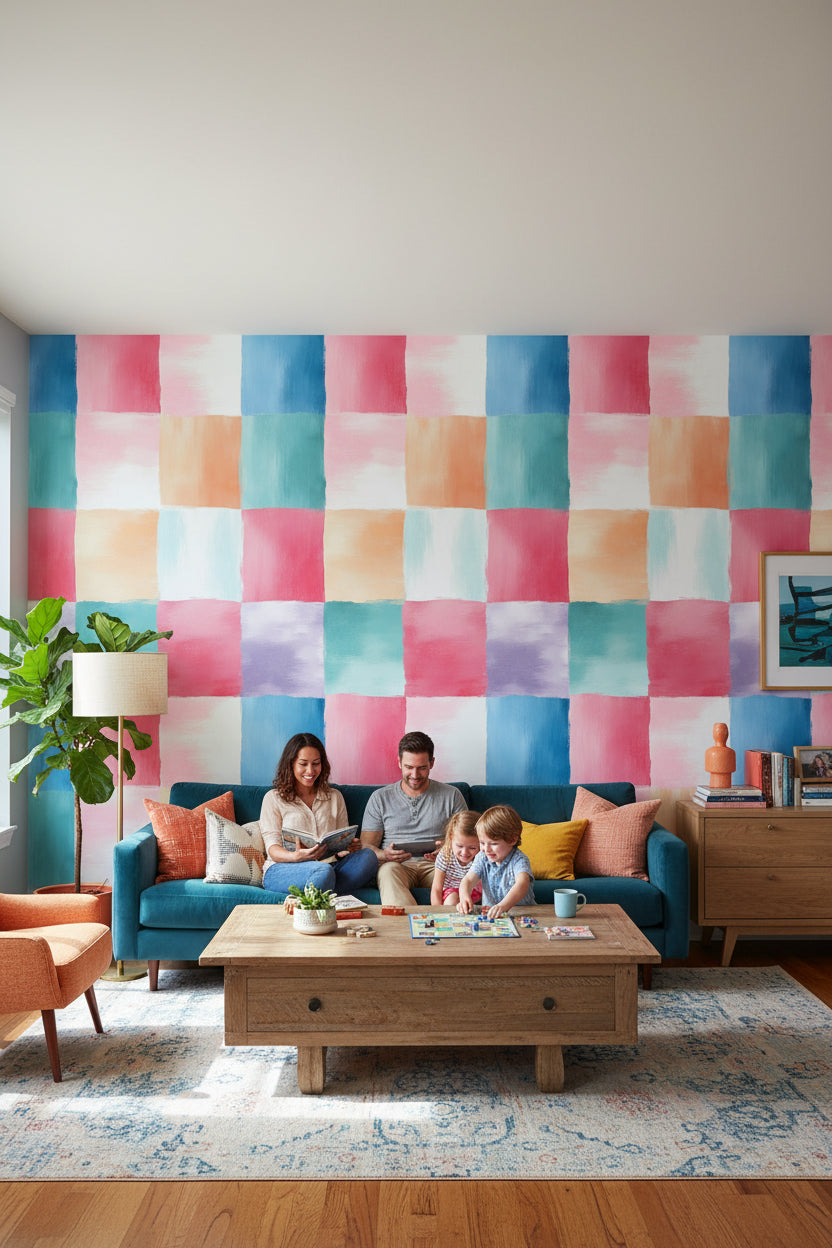 Patchwork Wallpaper Artistic Pastel Wall Decor