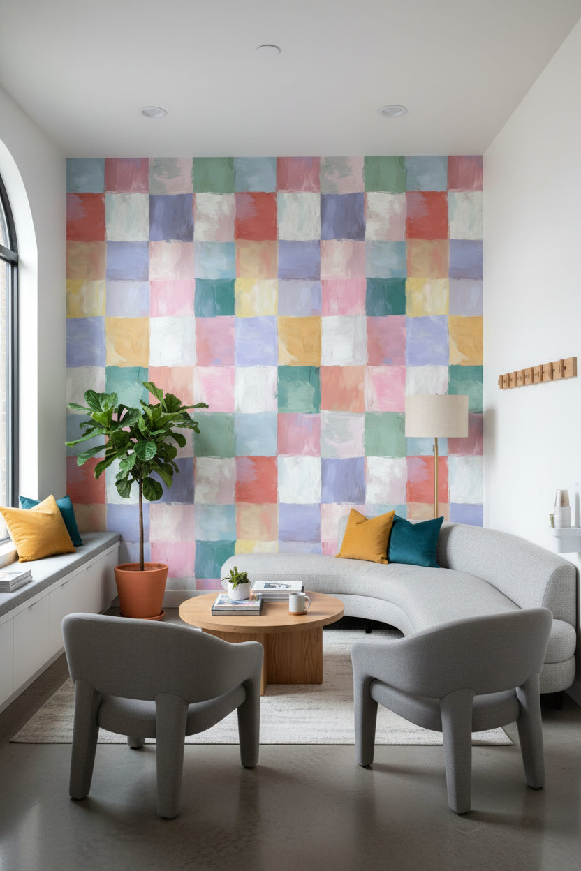 Checkered Wallpaper Pastel Mural Abstract Wall Decor