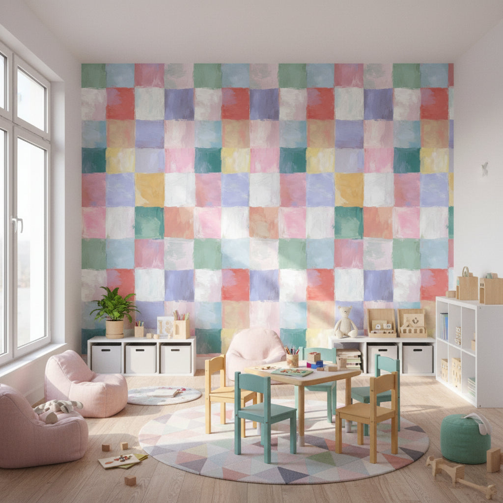 Checkered Wallpaper Pastel Mural Abstract Wall Decor