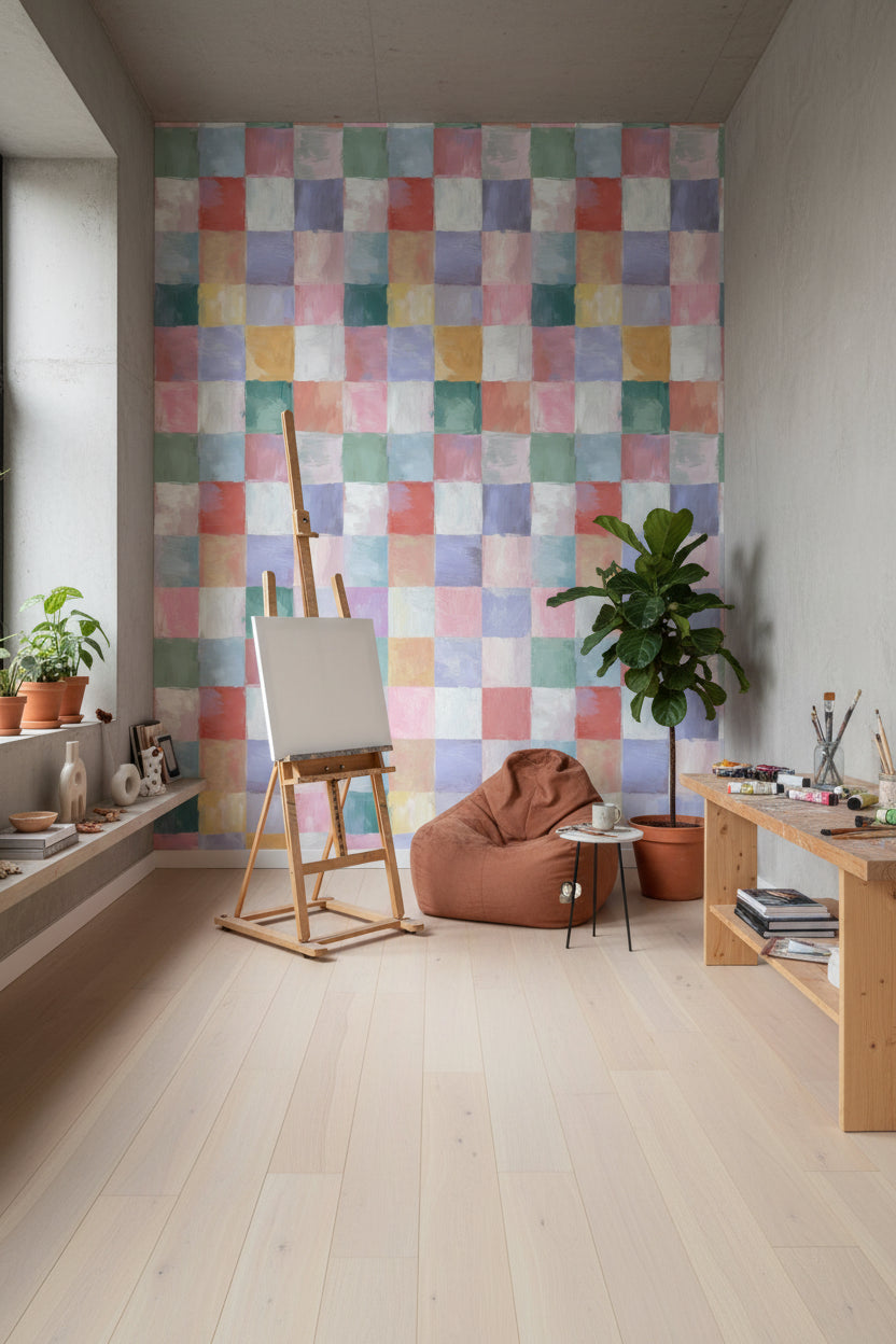 Checkered Wallpaper Pastel Mural Abstract Wall Decor