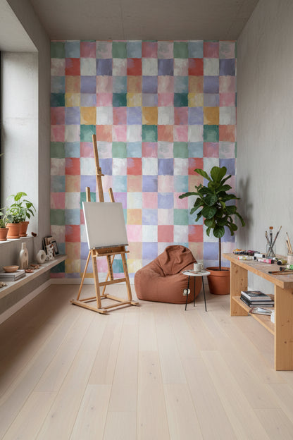 Multicolor Pastel Checkerboard Abstract Wallpaper