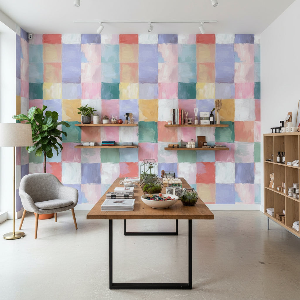 Checkered Wallpaper Pastel Mural Abstract Wall Decor