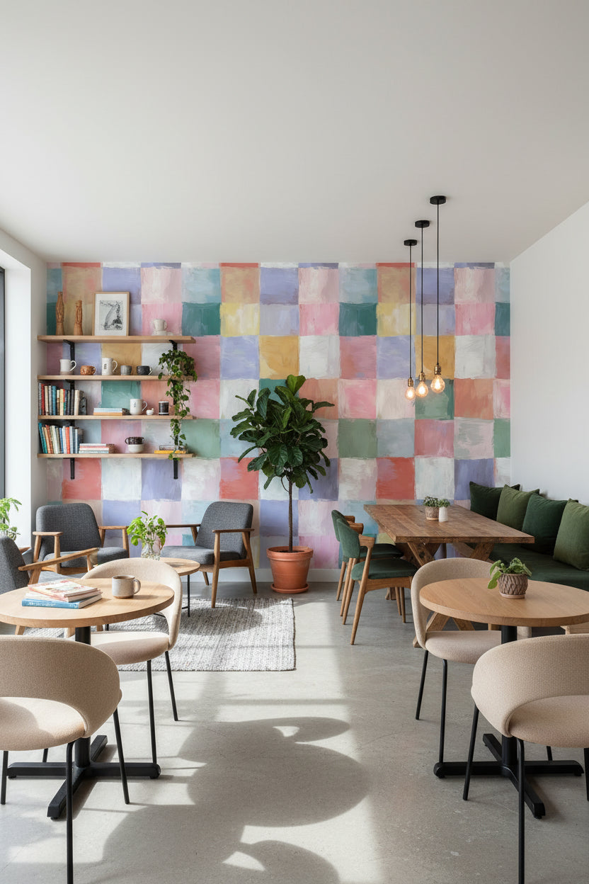 Checkered Wallpaper Pastel Mural Abstract Wall Decor