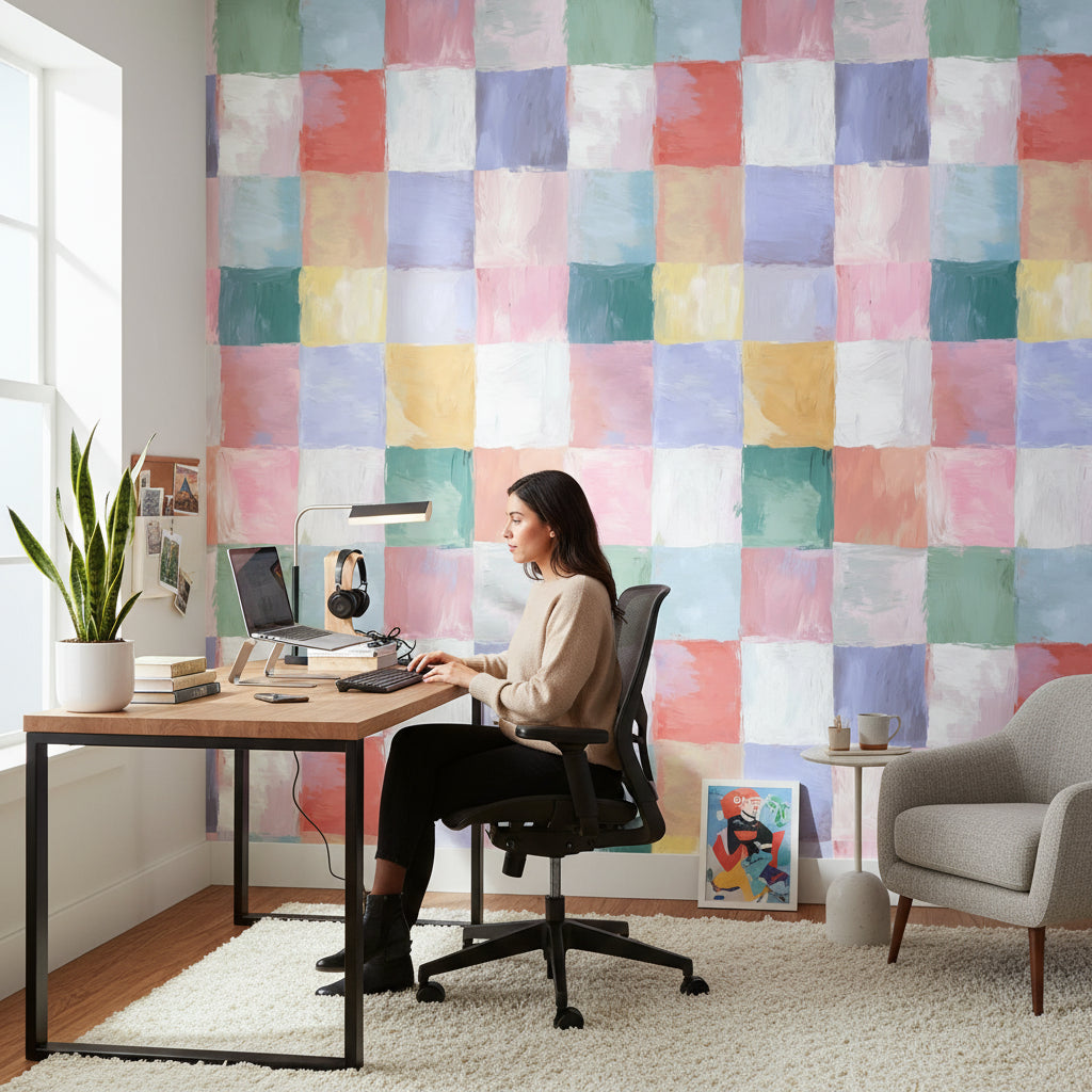 Checkered Wallpaper Pastel Mural Abstract Wall Decor