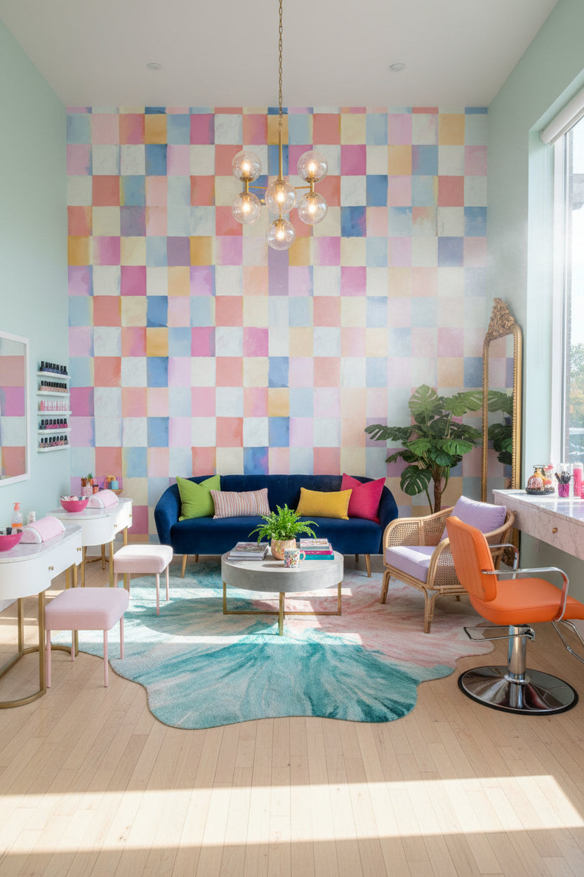 Checkered Wallpaper Pastel Modern Wall Mural