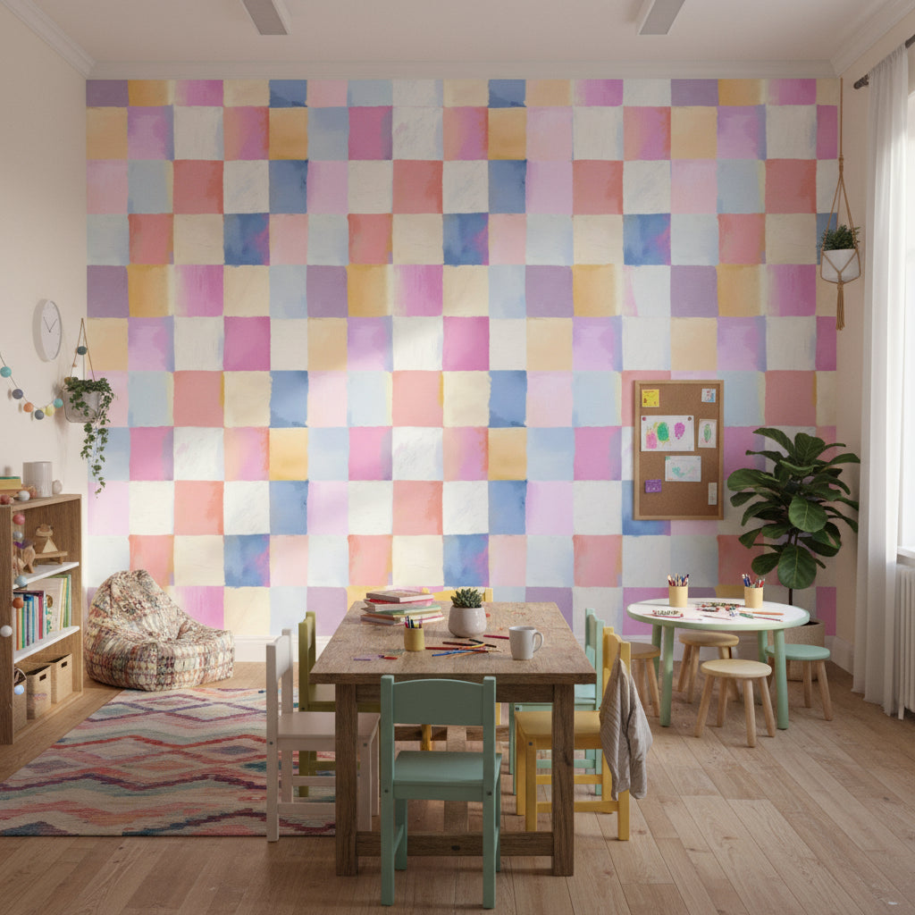 Checkered Wallpaper Pastel Modern Wall Mural