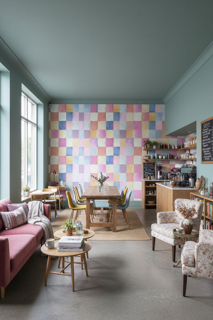 Pastel Multicolor Checkered Abstract Wallpaper