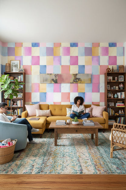 Pastel Multicolor Checkered Abstract Wallpaper