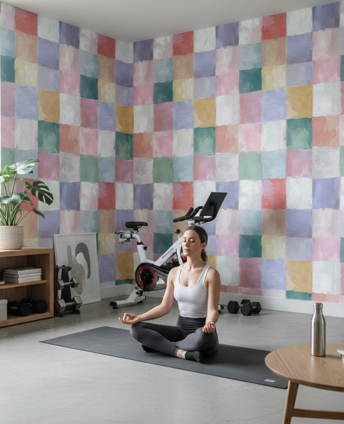 Checkered Wallpaper Pastel Mural Abstract Wall Decor