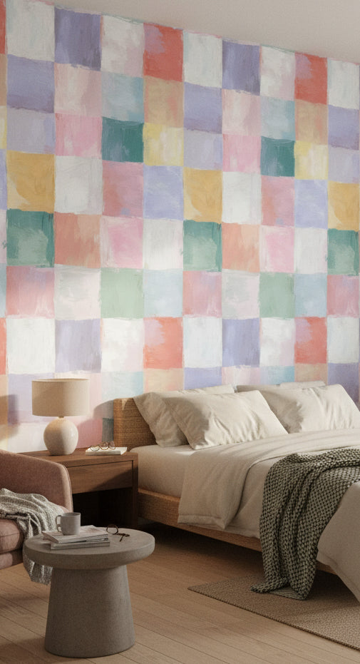 Checkered Wallpaper Pastel Mural Abstract Wall Decor