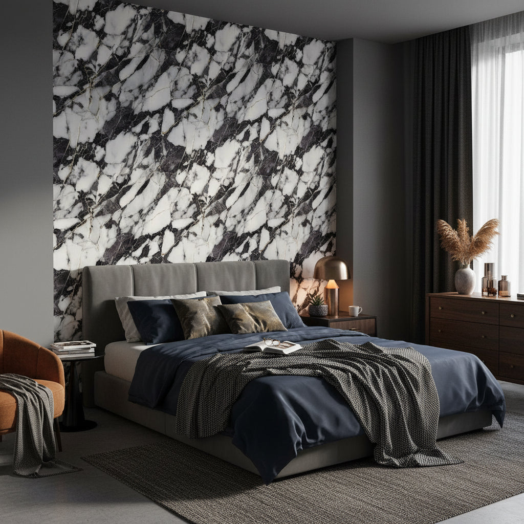 Black and Cream Abstract Marble Effect Wallpaper