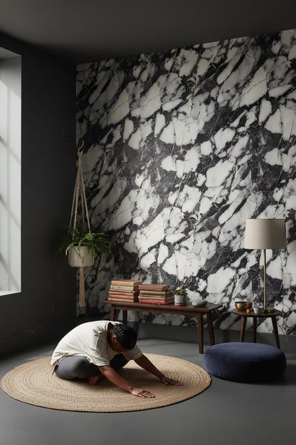 Black and Cream Abstract Marble Effect Wallpaper