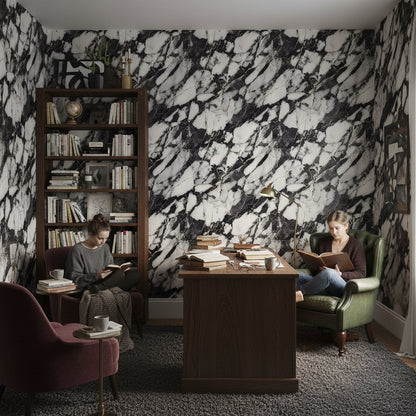 Black and Cream Abstract Marble Effect Wallpaper