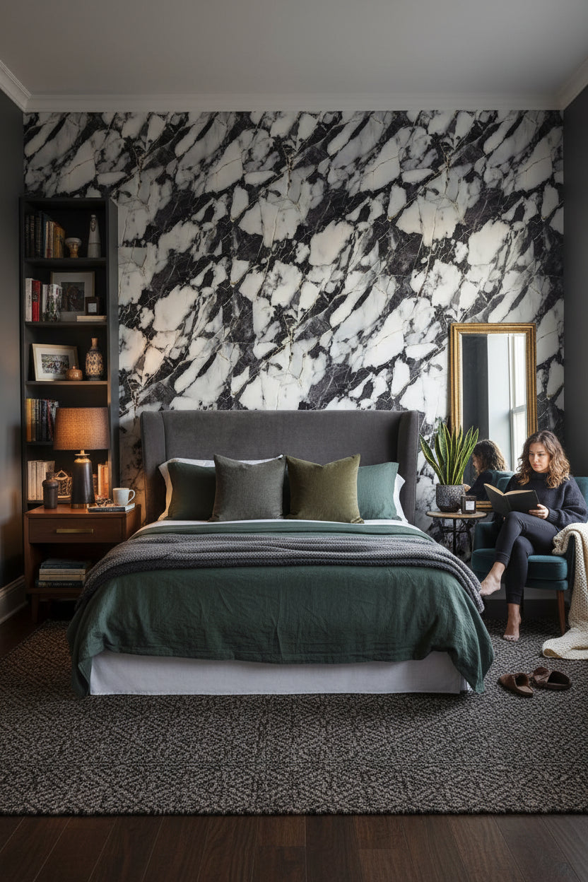 Black and Cream Abstract Marble Effect Wallpaper