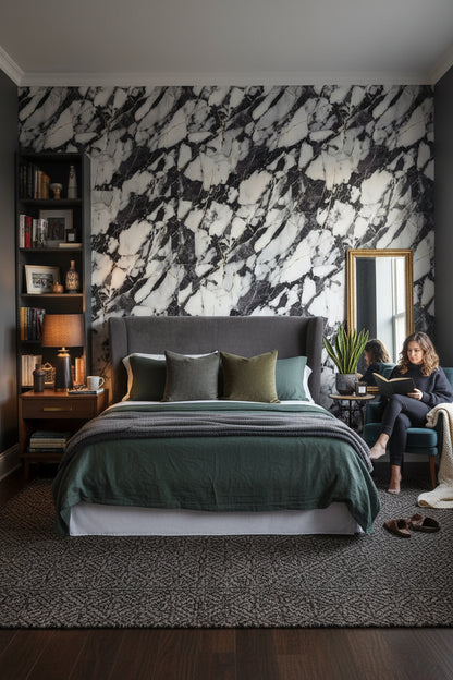 Black and Cream Abstract Marble Effect Wallpaper