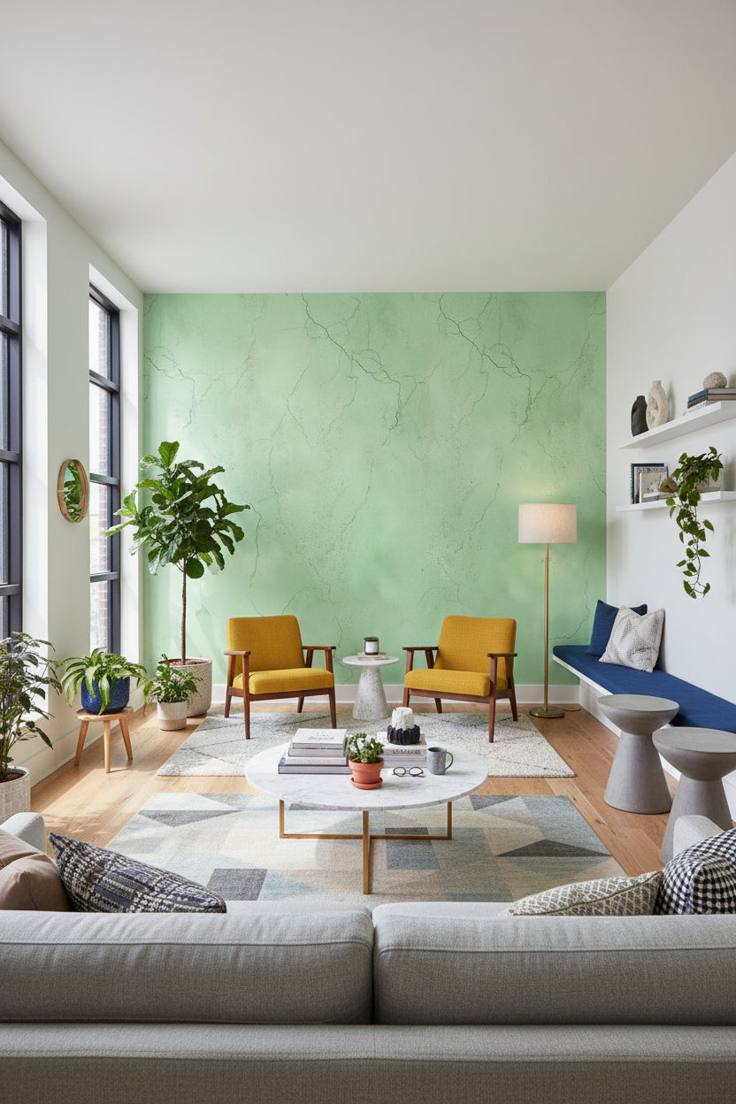 Soft Sage Green Texture Concrete Wallpaper