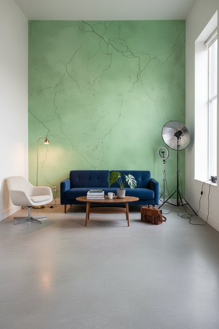 Cracked Marble Wallpaper Green Textured Wall Mural